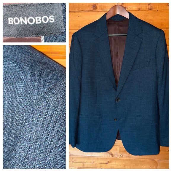 NWOT $425 Bonobos Jetsetter dark green basketweave suit jacket slim fit 42S